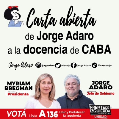 Carta Abierta de Jorge Adaro a la docencia de CABA