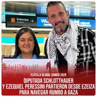 Flotilla Global Sumud 2026 / Diputada Schlotthauer y Ezequiel Peressini partieron desde Ezeiza para navegar rumbo a Gaza