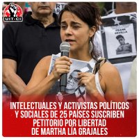 Intelectuales y activistas políticos y sociales de 25 países suscriben petitorio por libertad de Martha Lía Grajales