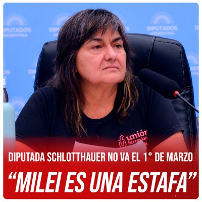 Diputada Schlotthauer no va el 1° de marzo/“Milei es una estafa”