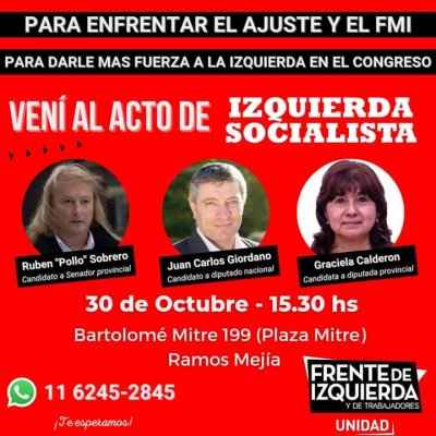 Sobrero y diputado Giordano en La Matanza - Acto de Izquierda Socialista en el FIT Unidad