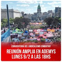 Convocatoria del Sindicalismo Combativo / Reunión amplia en Ademys, lunes 9/2 a las 18hs