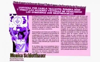 ¡Justicia por Carla Vallejos, Romina Ríos y todas las mujeres víctimas de femicidios! Los gobiernos son responsables