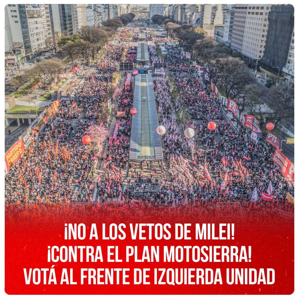 ¡No a los vetos de Milei! ¡Contra el plan motosierra! Votá al Frente de Izquierda Unidad