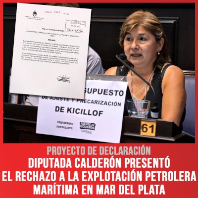 Proyecto de Declaración / Diputada Calderón presentó el rechazo a la explotación petrolera marítima en Mar del Plata