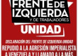 Declaración del Frente de Izquierda Unidad / Repudio a la agresión imperialista a Venezuela y llamado a la más amplia movilización