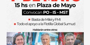 Acto unitario del 1º de mayo / “Pollo” Sobrero y diputado Giordano en Plaza de Mayo