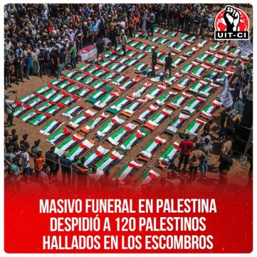 Masivo funeral en Palestina despidió a 120 palestinos hallados en los escombros