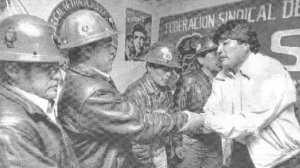 Evo Morales saluda a dirigentes mineros
