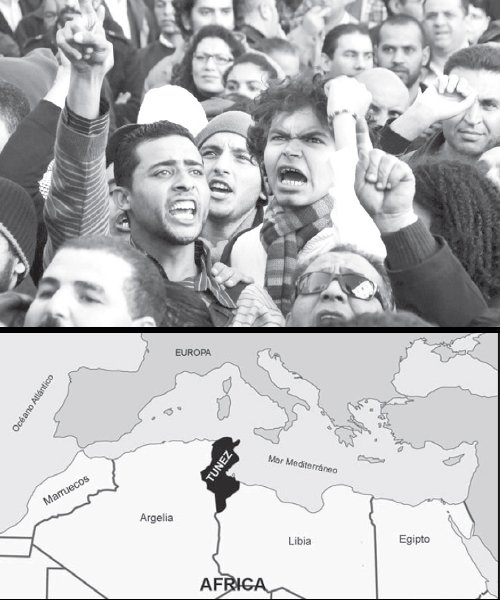 Arriba: El pueblo tunecino dijo basta. Abajo: Mapa de la regin.