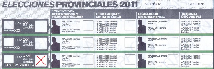 Imagen parcial de la boleta nica que se usar por primera vez en las elecciones del 7/8. Si vas a votar al Frente de  Izquierda, marc con una cruz como te mostramos en esta ilustracin