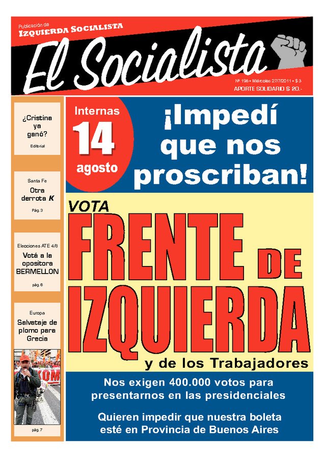 Tapa de El Socialista