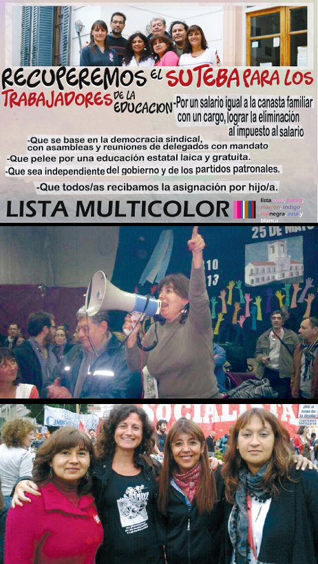 De arriba a abajo: La unidad, clave para el triunfo en La Matanza y dems seccionales; Graciela Caldern saludando el triunfo; Graciela Caldern (Secretaria General Adjunta, La Matanza), Silvia Fernndez (Secretaria Gremial, Tigre), Isabel Guzmn (encabez la Secretara General en General Sarmiento) y Olga Ortigoza (Secretaria de Prensa, La Matanza), dirigentes de Docentes en Marcha e Izquierda Socialista